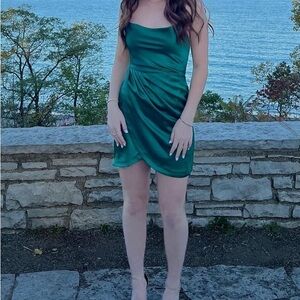 Emerald green satin mini dress